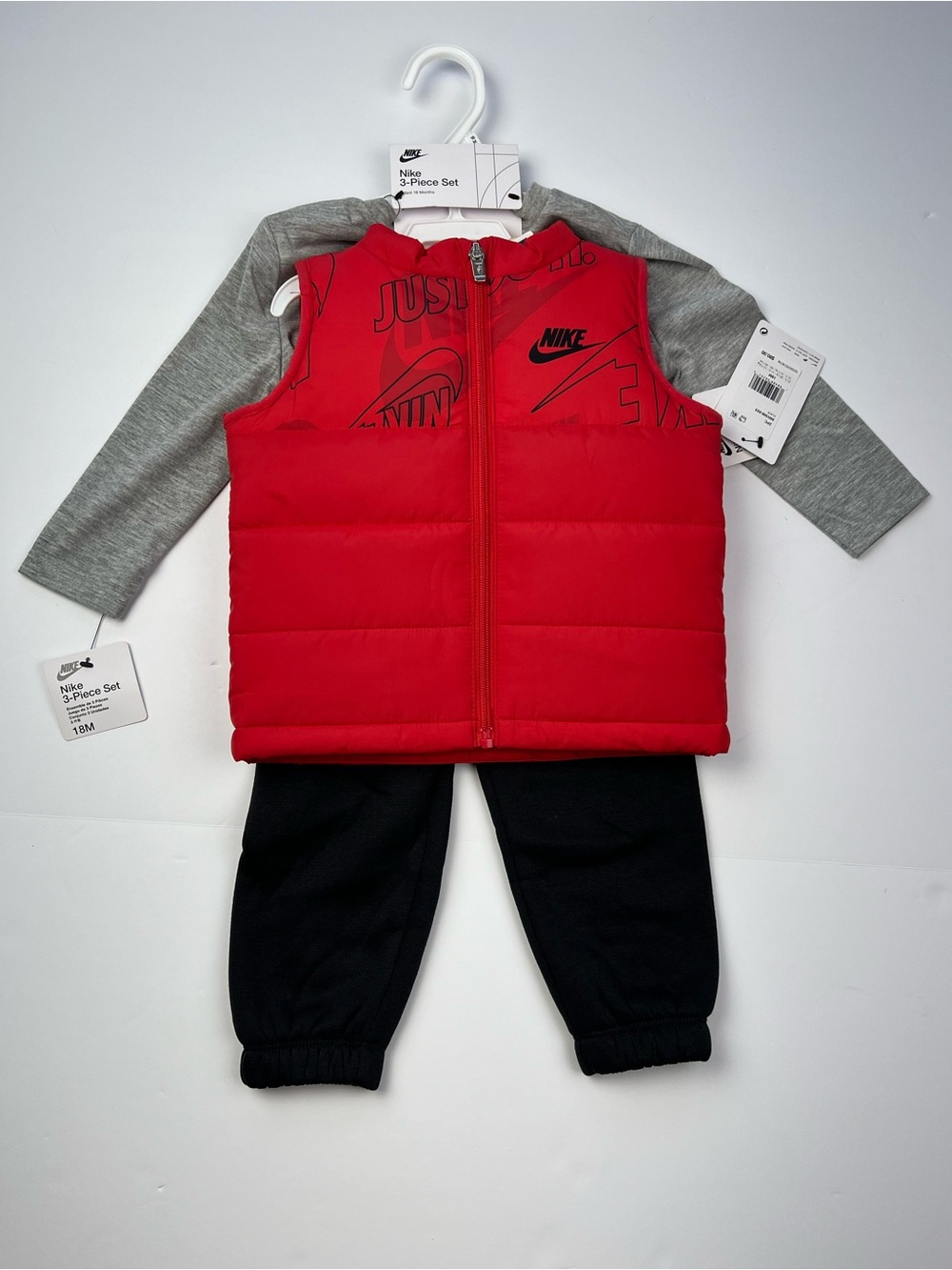 Nike Boys 18M Toddler 3 Piece Set Jogger Pants Puffer Vest Long Sleeve Shirt NWT